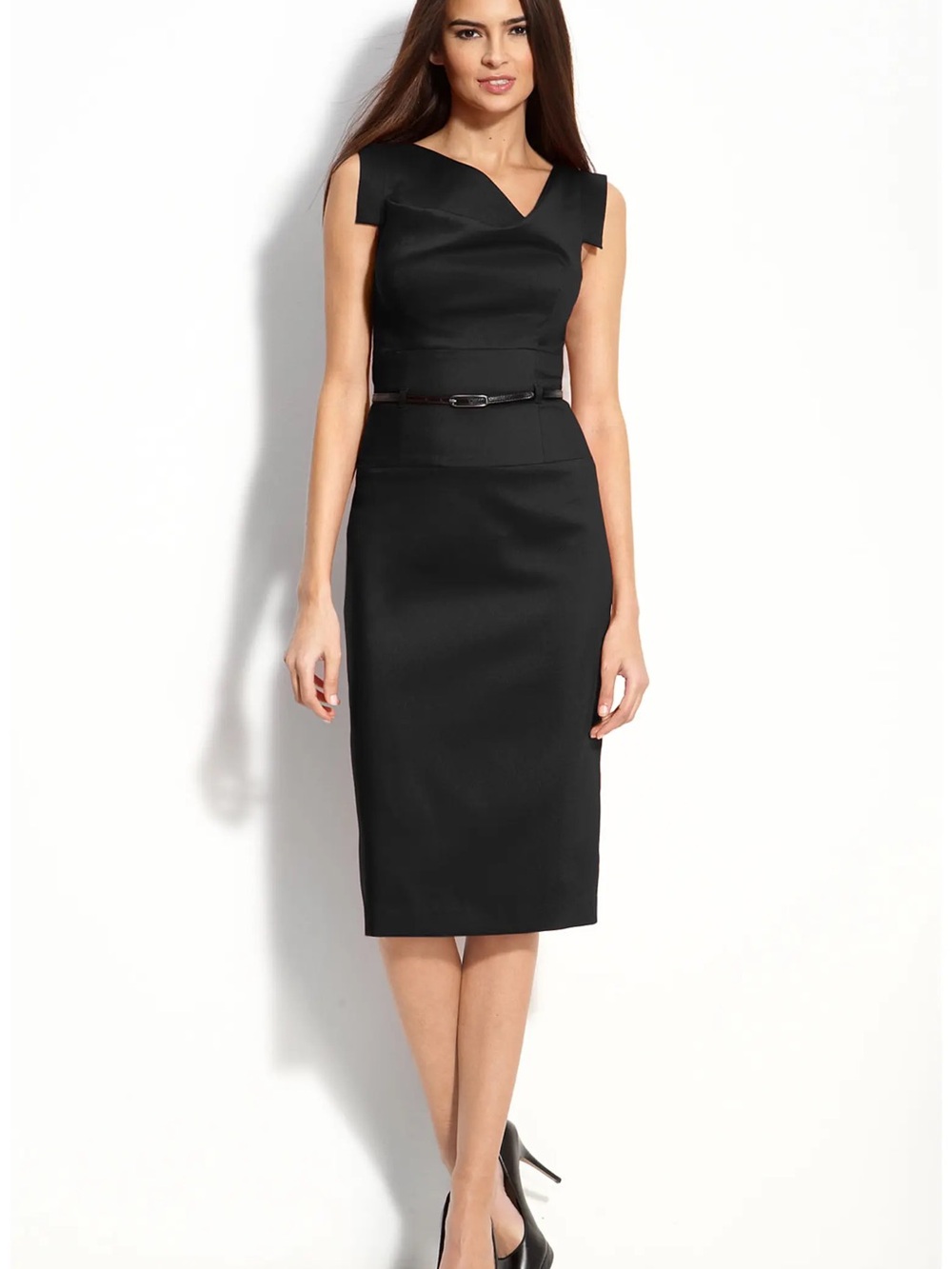 Black Halo Jackie Belted Stretch Gabardine Sheath Dress
